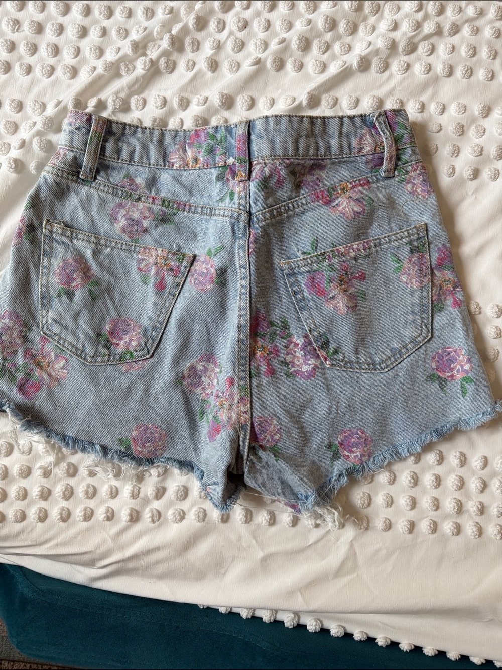 wild fable Floral Light Blue Denim Shorts with Pink Roses - Picture 3 of 3